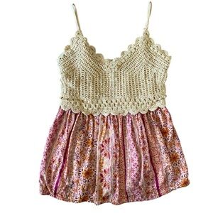 Maurice Crochet Peplum Floral Strap Top